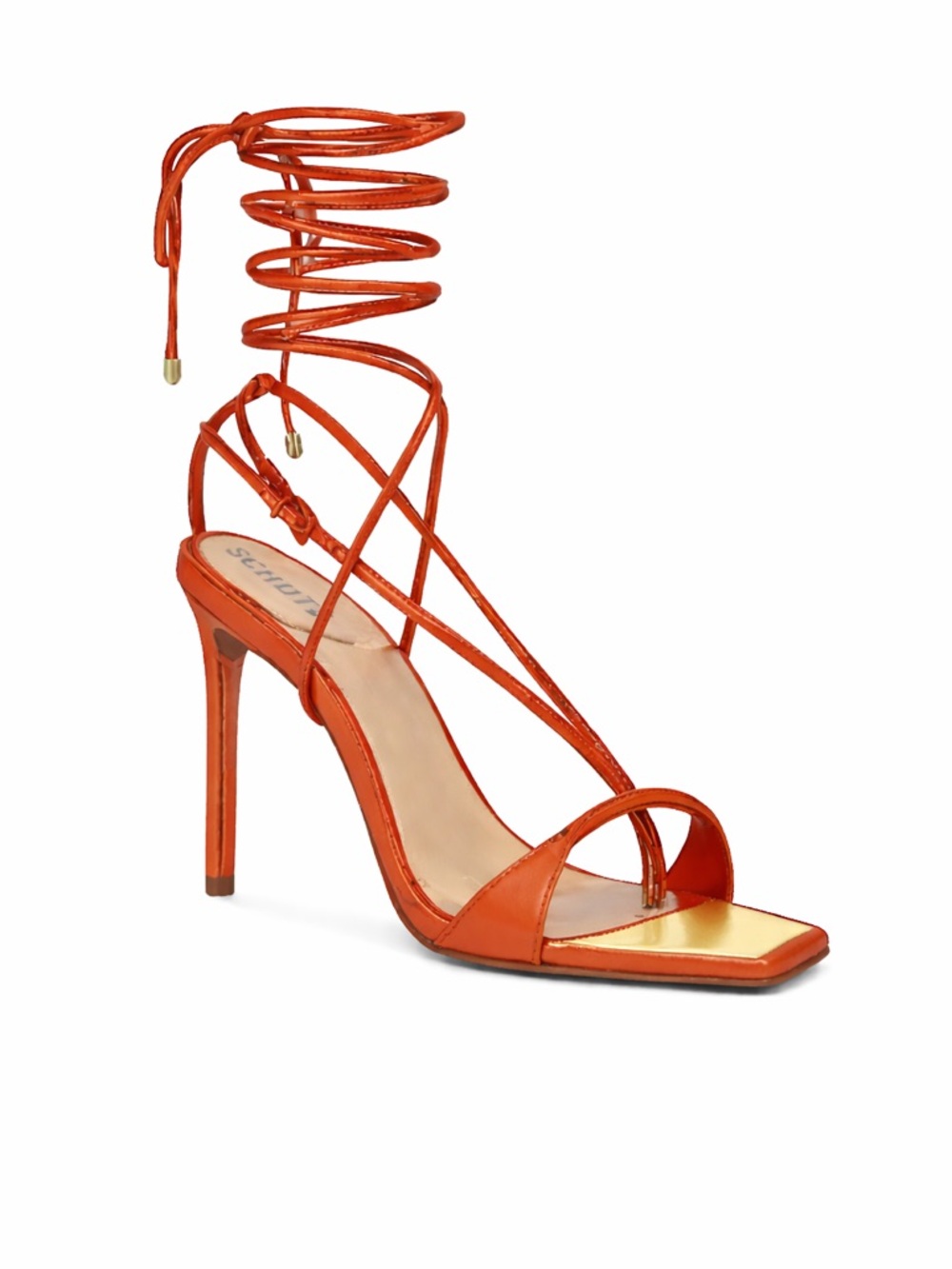 NWOB SCHUTZ Bright Orange Wrap-Around Stiletto Sandals